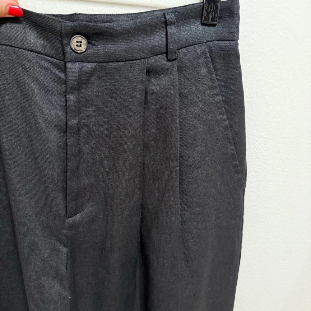 Reformation mason linen pants black high rise drapey wide‎ leg trouser 8Petite